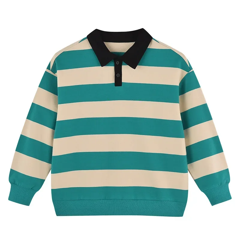 

Boys T-shirt Kids Clothes Gentleman Autumn Winter Stripes Children's Polos Shirts 2 -14 Years Boutique Inner Layering Tops Tees