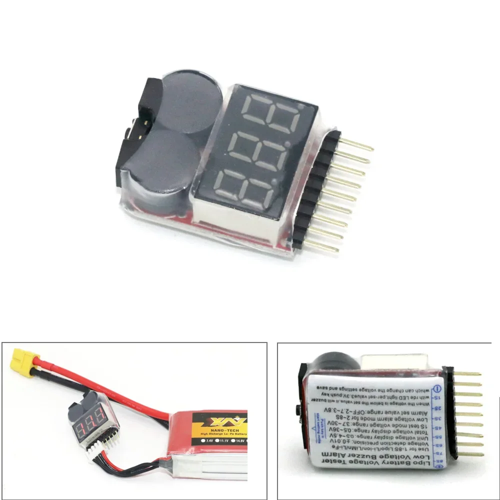 Lipo Battery Voltage Tester volt meter monitor buzzer Alarm 1-8s 3.7V-22.2V For Rc Lipo Battery Models 2