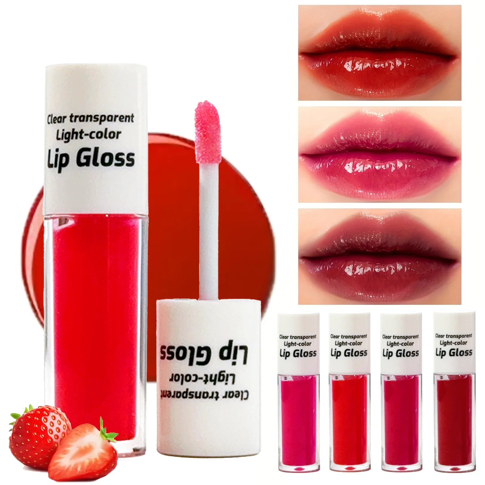 JUJU DREAM Lip Gloss Set 4-Color Water-Gloss Lip Glaze Moisturizing Waterproof Non-Stick Cup High Pigment Long-Lasting