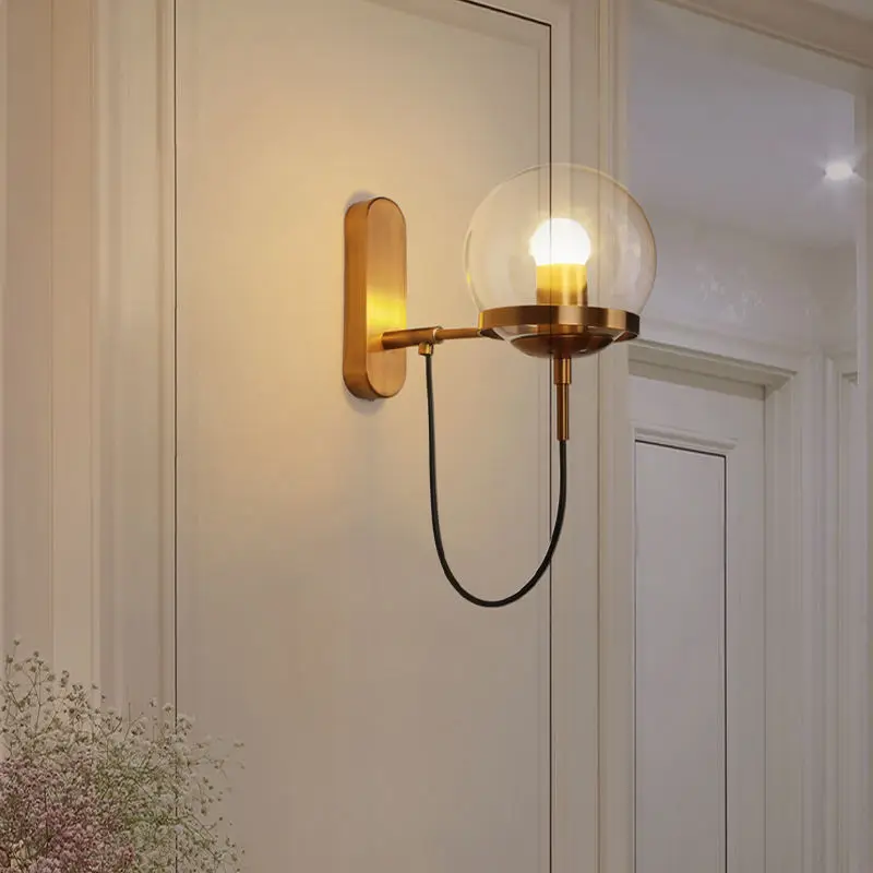 

Industrial Style Decoration Retro Wall Lamp For Bedroom Bedside Modern Restaurant Minimalist Hotel Clear Glass Ball Wall Light