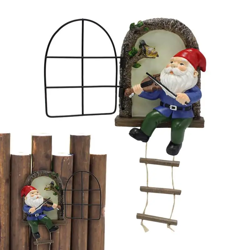 

Gnomes Garden Decor For Outside Cute Fairy Out The Window Tree Hugger Garden Statue Playing The Violin Garden Peeker Yard Art