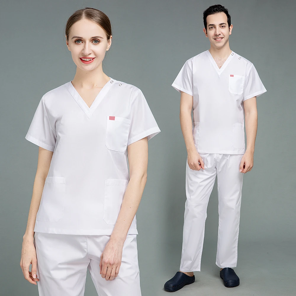 

Short Sleeved Surgical Medical Suit Button Unisex Nursing Top+pant Hospital Doctor Nurse Work Clothes Pet Grooming Scrub Uniform