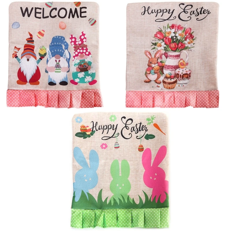 

Easter Chair Cover Rabbit Gnome Print Dining Chair Back Cover Vintage Chair Slipcover for Spring Dining Farmhouse