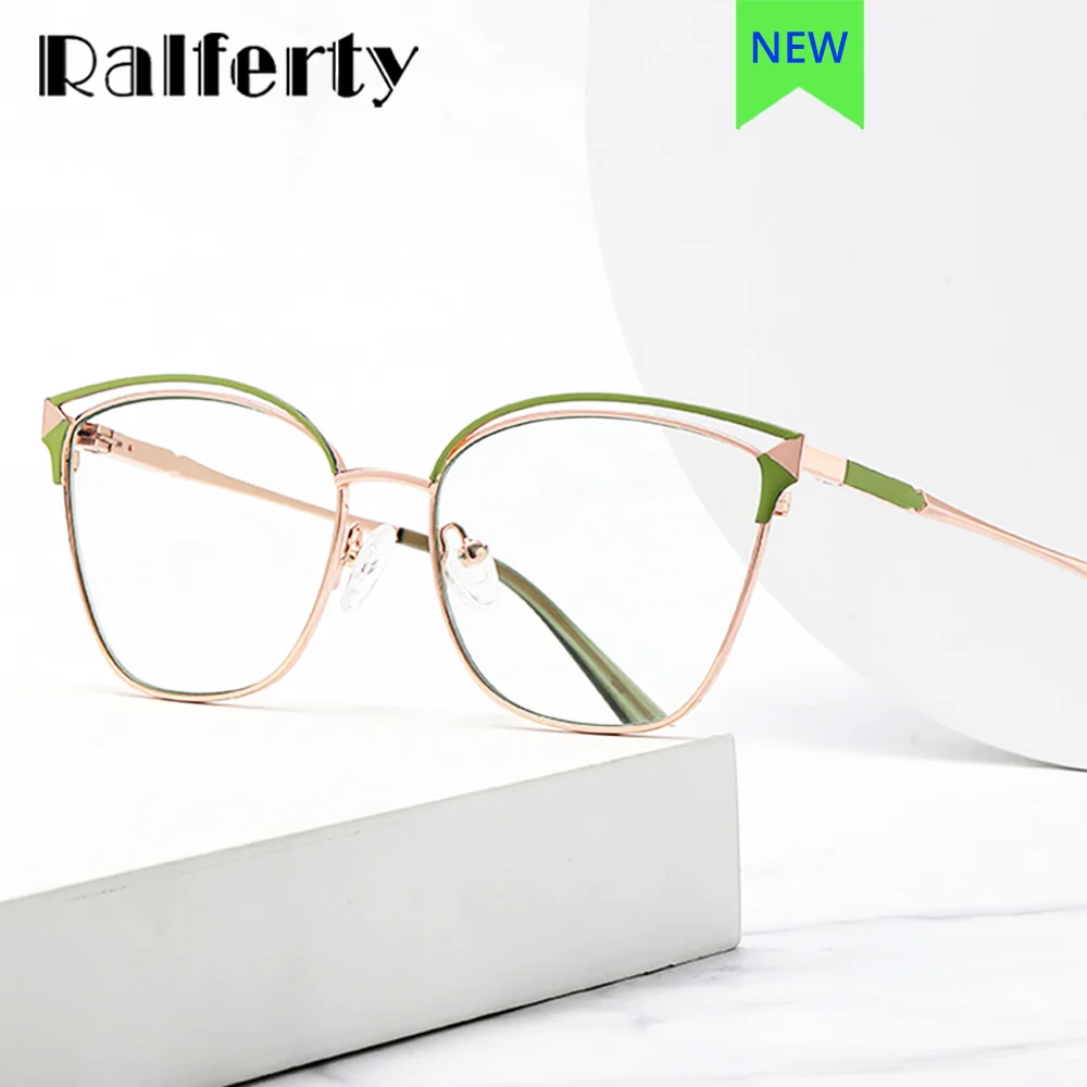 Ralferty Cat Eye Eyeglass Frame para mulheres, Anti luz azul, óculos