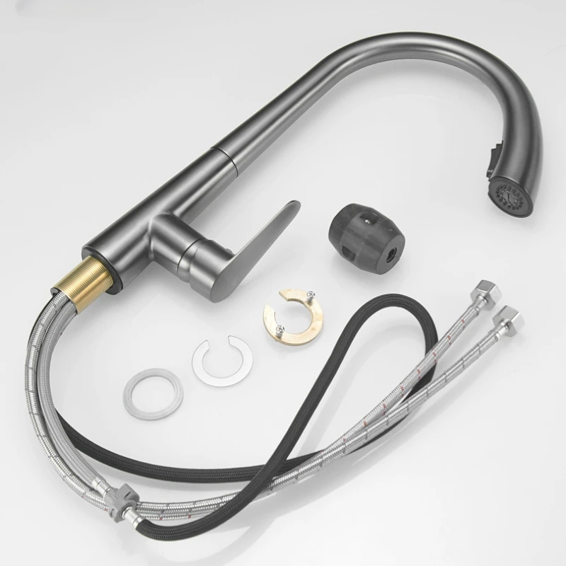 Kitchen sink gun gray hidden pull-out faucet