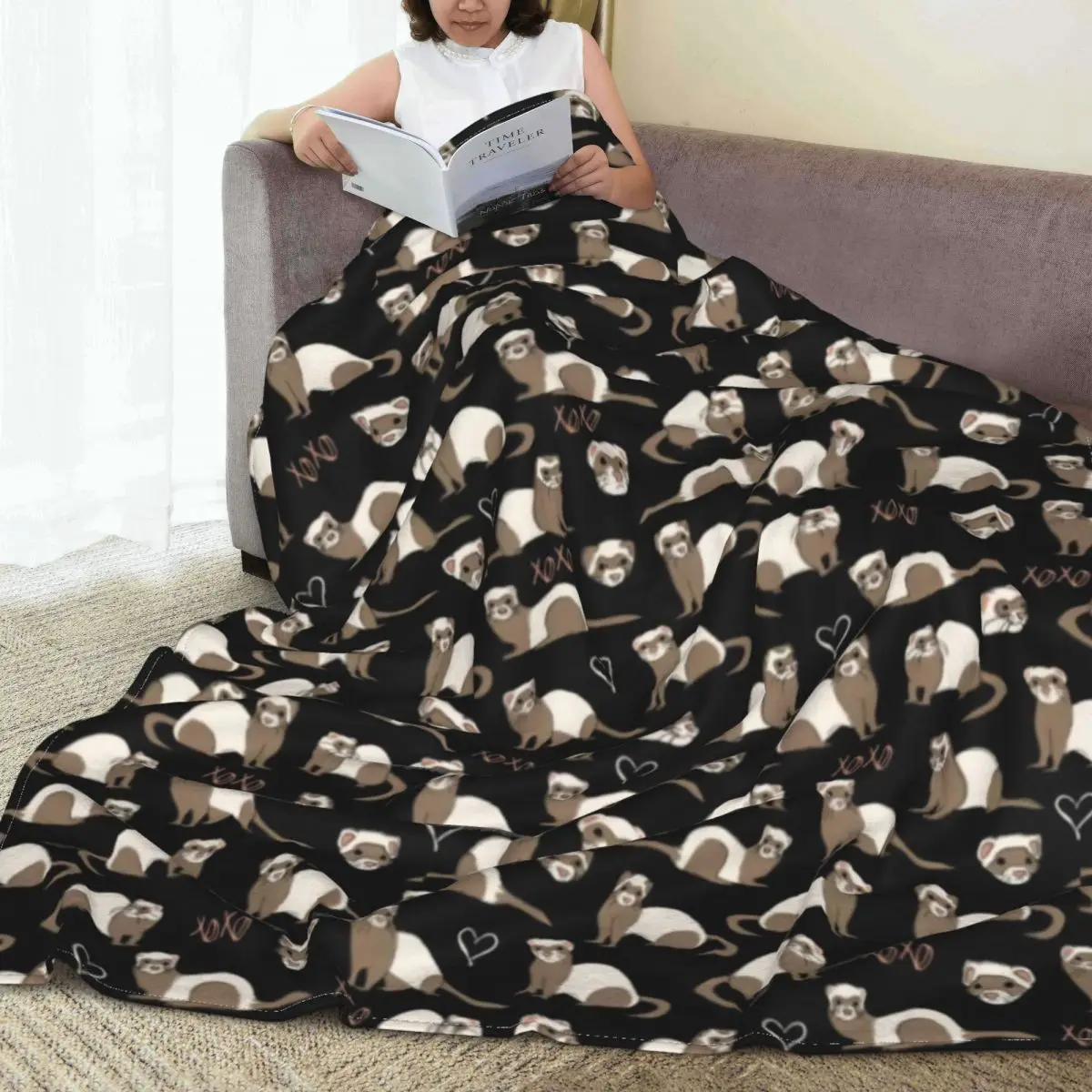

Love Ferret Blanket Wild Animal Print Airplane Travel Flannel Throw Blanket Warm Soft Bedroom Custom Bedspread Birthday Present