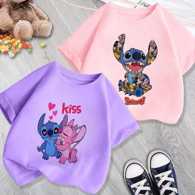 T shirt Rose pour Petite Fille Stitch