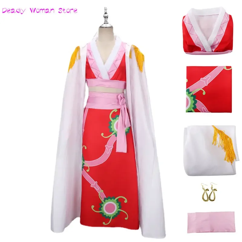 

One Piece Cosplay Boa Hancock Costume Sexy Empire Red Kimono Dress Anime Clothing Halloween Costumes For Women Party Performance