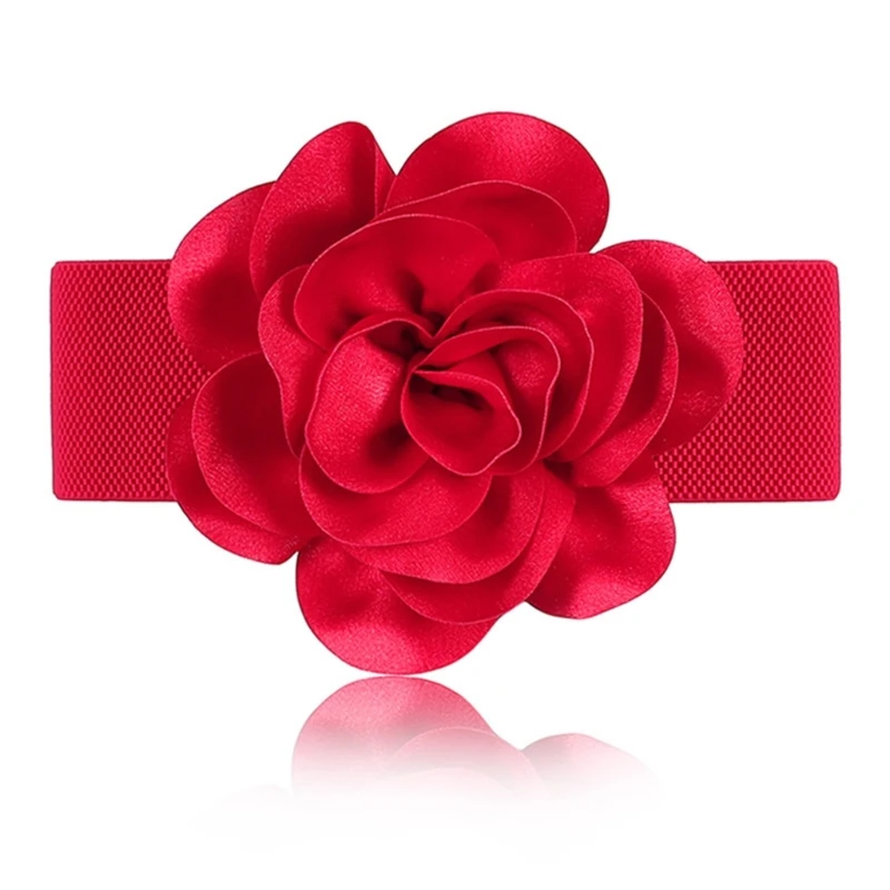 

M6CC Flower Decorative Belt Wide Waistband Flower Waist Belt Flower Elastic Belt