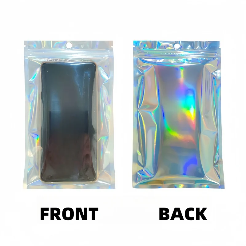 Kitchen Storage Bag Laser Sealing Bags Plastic Holographic Candy Food Pouch Resealable Necklace Jewelry Gift Packaging 100/50PCS jewelry storage bags holographic storage bag holographic bags