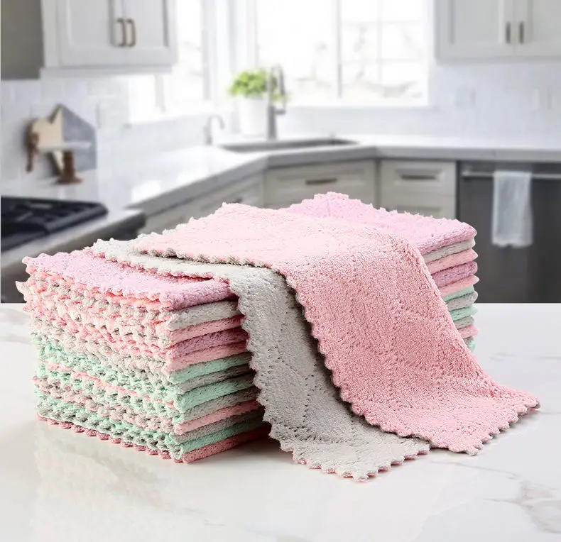 Skycarper 10pcs High-End Super Absorbent Kitchen Towels 100% Coral Fleece  Super Soft Household Cleaning Cloth Dishcloth Kitchen Towels Premium Rags