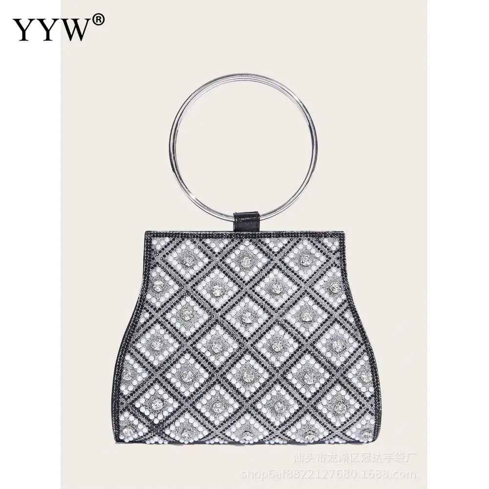 2023 New Shiny Rhinestone Women'S Handbag Fashion Dinner Bag Luxury Designer Elegant Pearl Handbags Shiny Crystal Clutch Purse