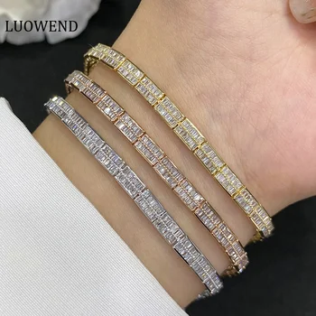 LUOWEND 100% 18K White or Yellow or Rose Gold Bracelet Women Natural Diamond Bracelet Luxury Two Rows Full DriIl Party Jewelry