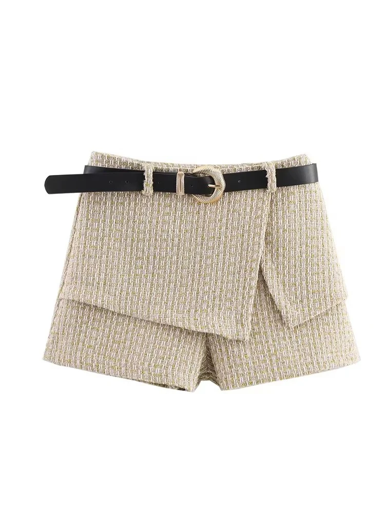 Women Texture Elegant Sets 2025 New Fashion With Belt Mini Skirts Shorts Sets Short Vest Top 2 Pieces Sets Women Outfit ﻿