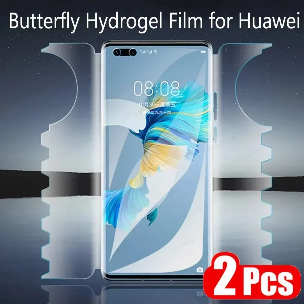 

Гидрогелевая пленка с бабочкой для Huawei P50 P40 Lite P30 Pro, защитная пленка на весь экран для Huawei Mate 30 20 40 50 Pro Lite, 2 шт.