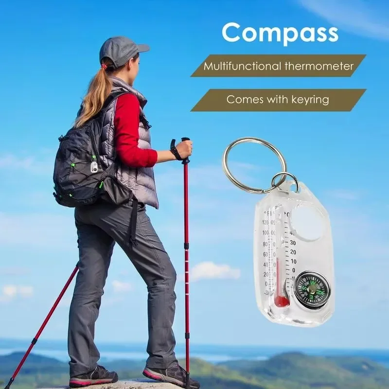 Description Picture 6 of item2pcs Three In One Compass Thermometer Keychains Mini Portable Precise Accurate Mountain Outdoor Camping Travel Adventure Tools
