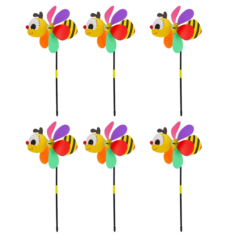 BAAJ-6Pcs Bee Wind Spinners Pinwheels 3D Animal Windmills Garden Stakes Ornaments For Lawn Yard Patio Party Decor