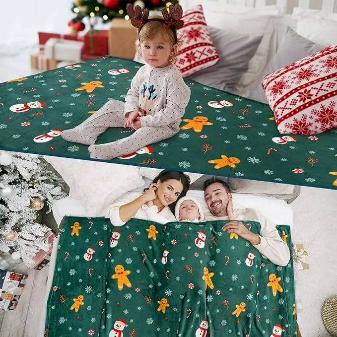 Christmas Baby Blanket Soft Warm Fleece Bed Cover Bedding Kids Green Snowman Flannel Print Blankets Christmas Gift 3