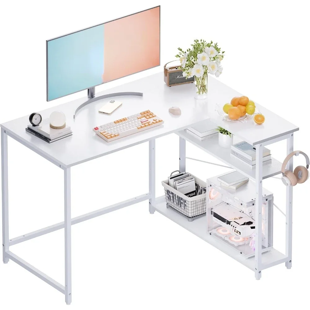 43 Inch L Shaped Computer Desk with Reversible Side Storage Shelves, Small Corner Desk for Small Space Home Office,Writing Study 2