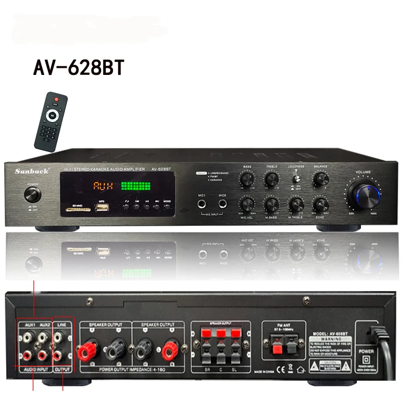 Ampli Audio 5.0 Bluetooth 600W - Home Cinéma, Karaoké, Connexions USB/SD/RCA, Télécommande Incluse