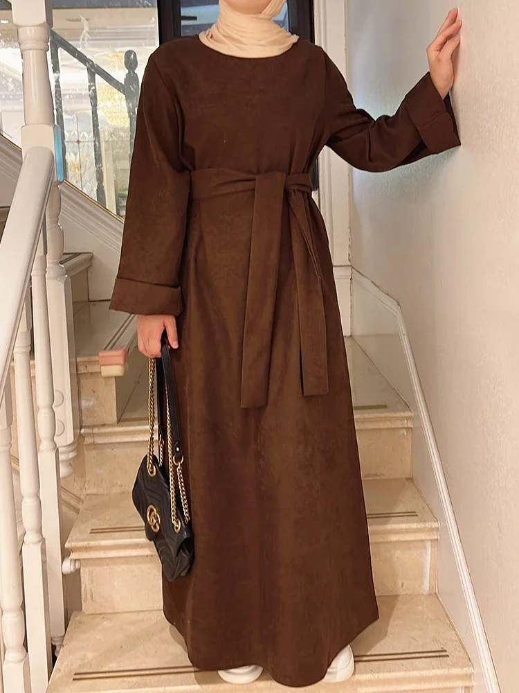 Зимнее платье-абайя для женщин, мусульманские простые Абайи Дубай, женская осенняя одежда Рамадана, мусульманский хиджаб, Халат