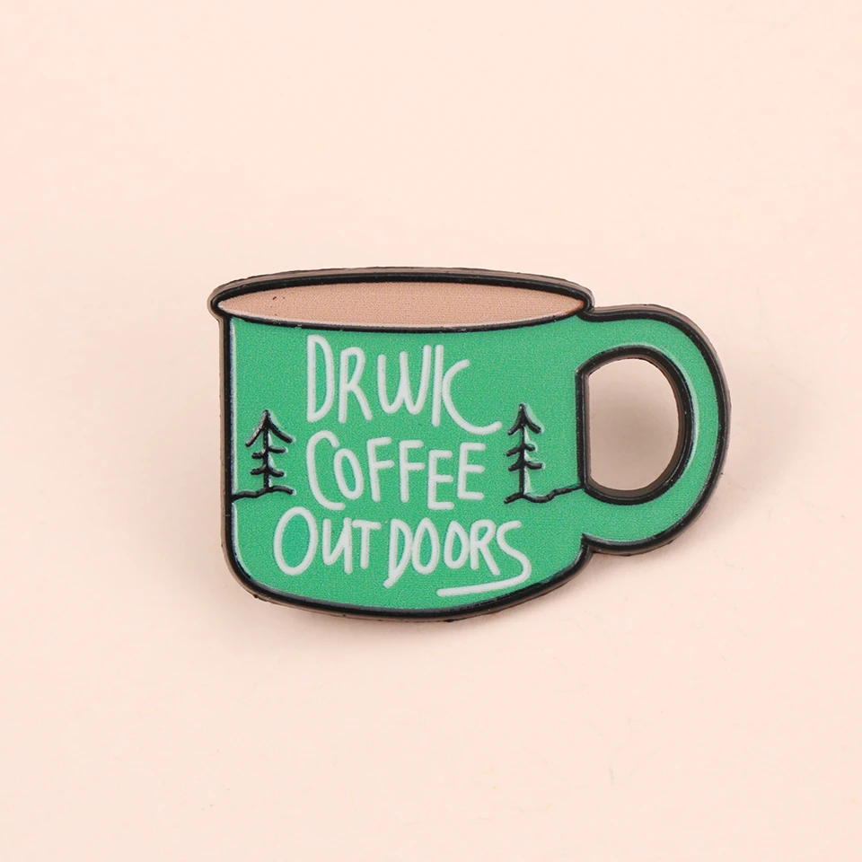 Cartoon Outdoor Kaffeetasse Emaille Metall Lustige Anstecknadeln Broschen Abzeichen Rucksack Kleidung DIY Dekorative Patch Schmuck Geschenk