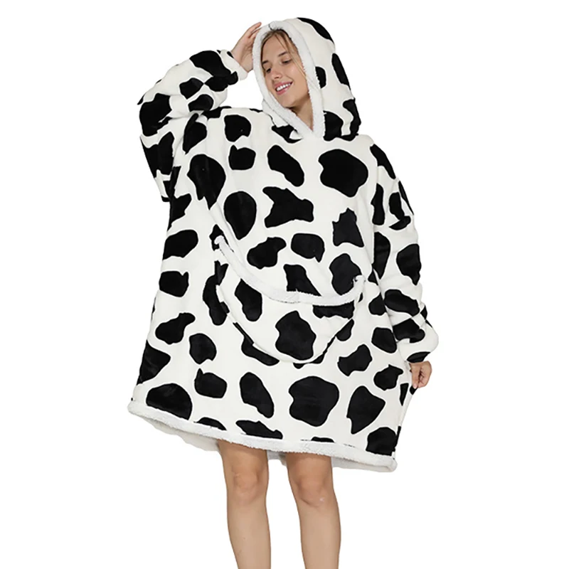 

Colorful Printed Oversized Hoodie Fleece Sweatshirt Wearable Blanket with Sleeves Homewear Sherpa Warm Winter Oversize Pullover