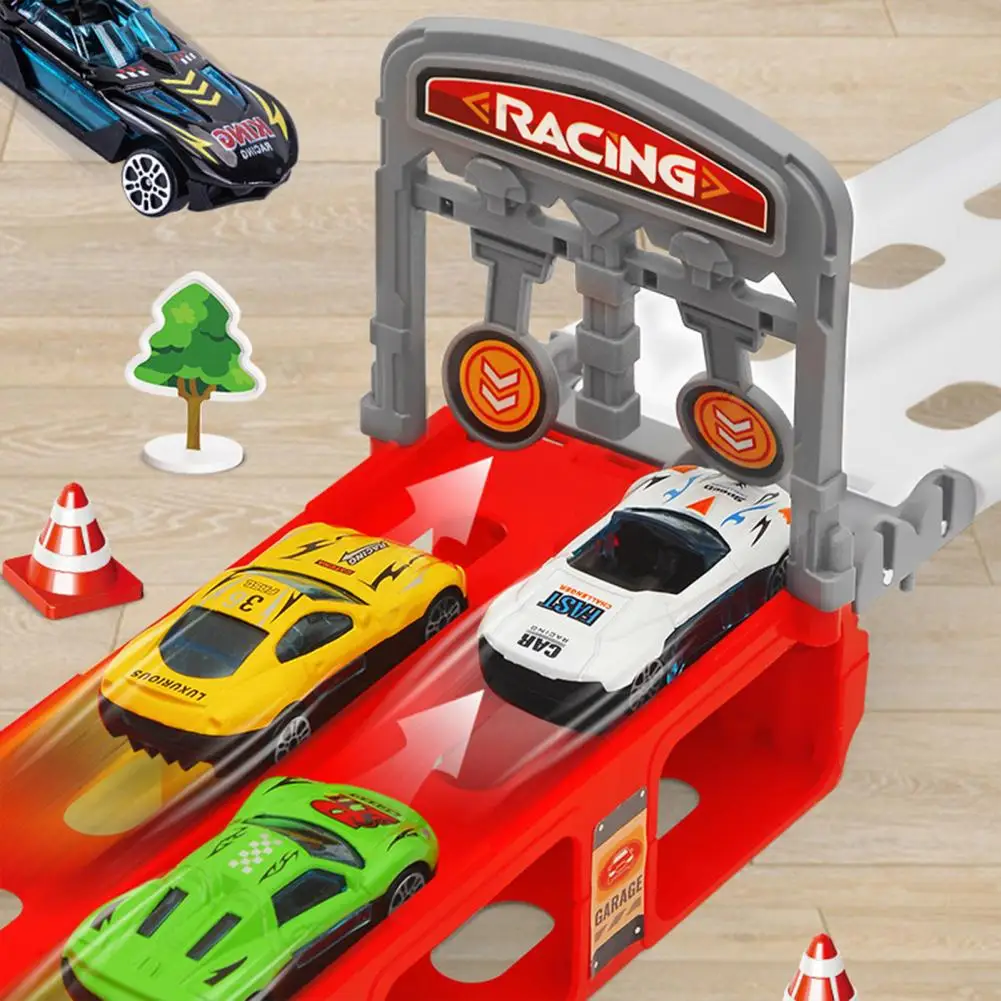 

Mini Ejection Car Toy Double Layers Foldable Track Alloy Mini Ejection Car Racing Drive Carrier Container Vehicle Toy for Boys