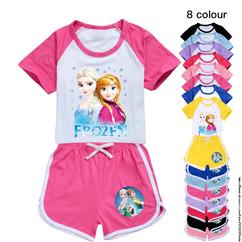 Camiseta congelada infantil estampada Elsa, manga curta, roupas casuais para meninos e meninas, top de verão, adequada para 2 a 15 anos