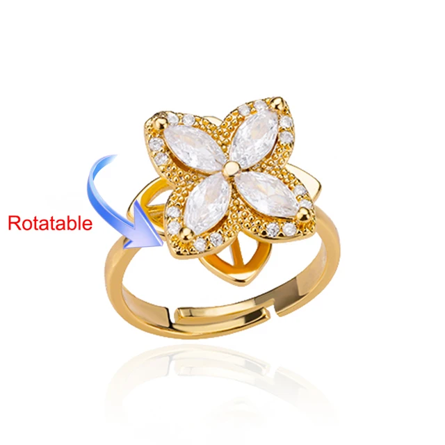 Bagues de mariage rotatives à quatre trèfles pour femmes, anneau d'anxiété Anti-Stress en acier inoxydable, bijoux esthétiques réglables