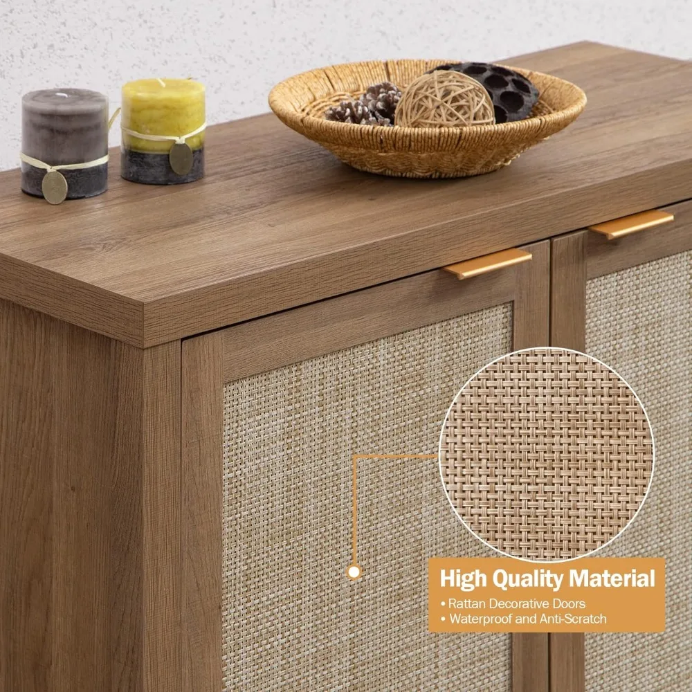 Sideboards Rattan Sideboard Buffet Credenza Cabinet-2 Pieces Farmhouse Kitchen Coffee Bar Cabinet