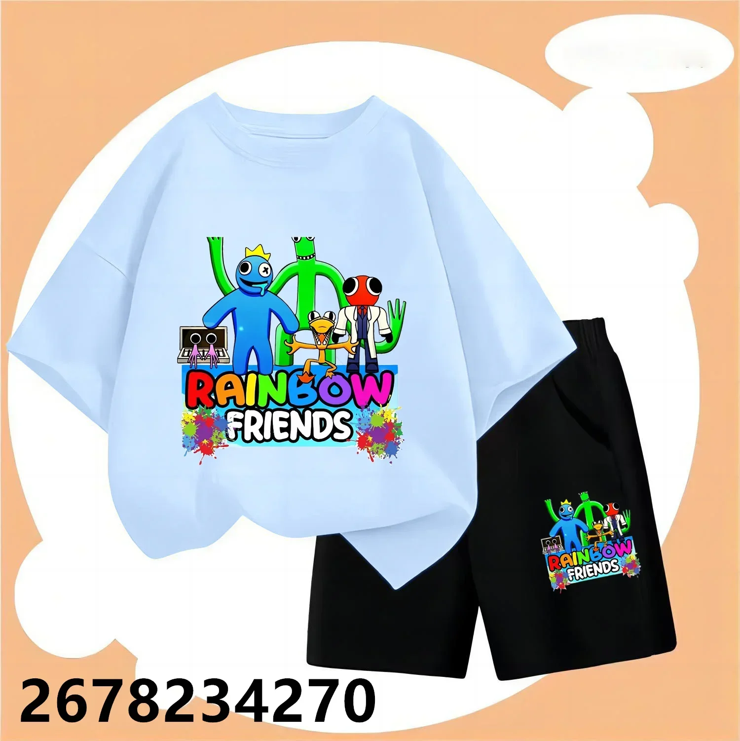 Hot Game Rainbow Friends T-Shirt Set Cartoon Boys Girl Baby Birthday Kids Clothes Short Sleeve T-Shirt Harajuku Multicolour Tops 2