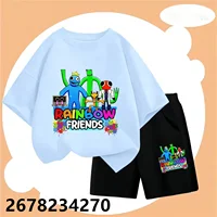 Hot Game Rainbow Friends T-Shirt Set Cartoon Boys Girl Baby Birthday Kids Clothes Short Sleeve T-Shirt Harajuku Multicolour Tops 2