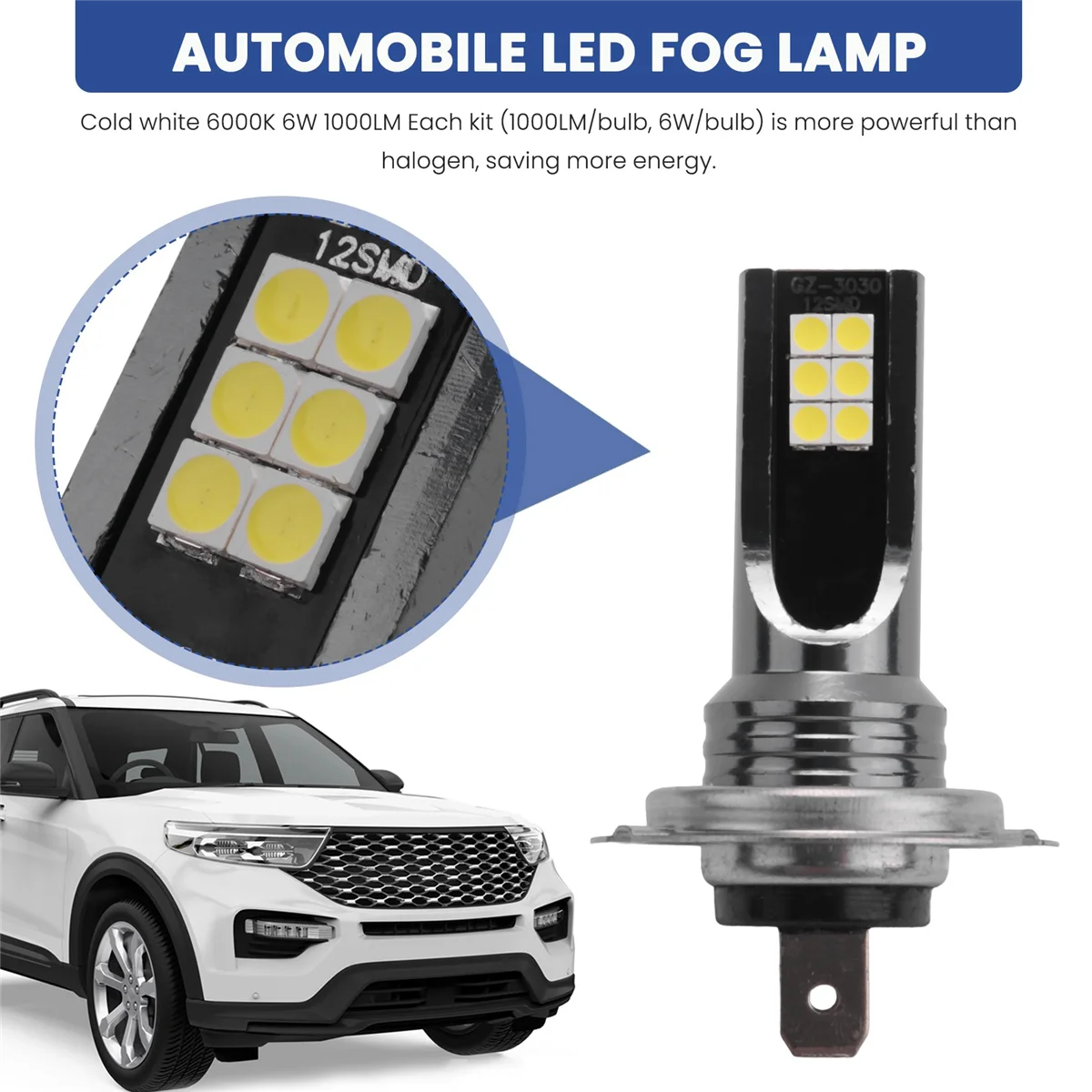 오류 없는 캔버스 전구, H7 LED 헤드라이트 변환, 6W 1000LM 6000K, 2 개