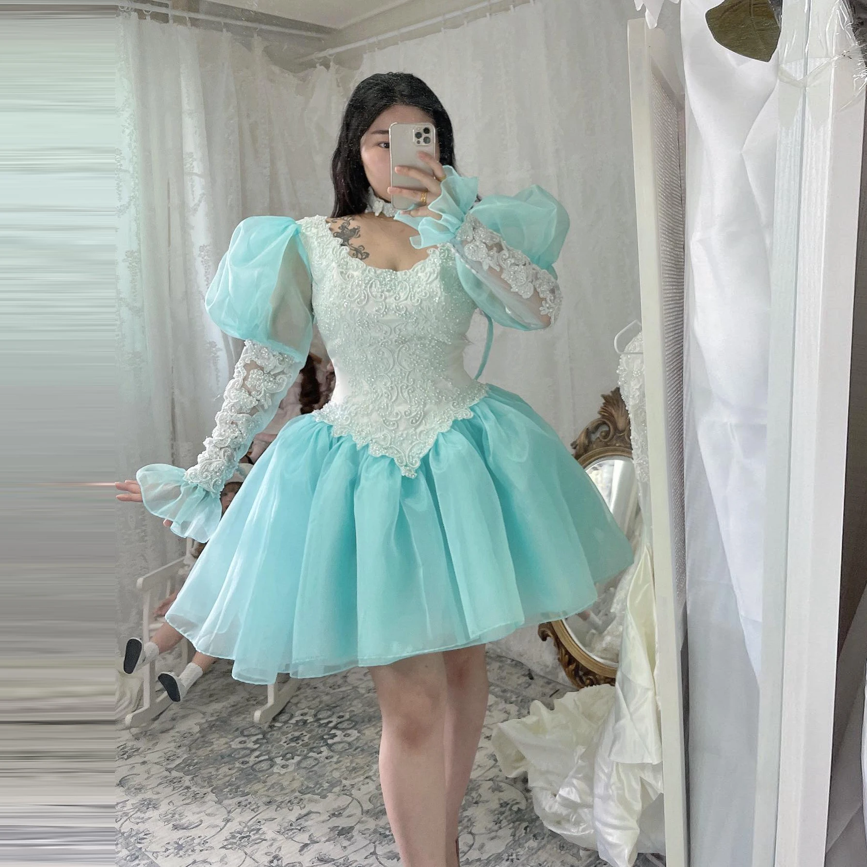

Princess Puffy Mesh Prom Dresses Pretty Appliques Pearls A Line Women Summer Formal Gowns Ruffles Tulle Brithday Party Dress