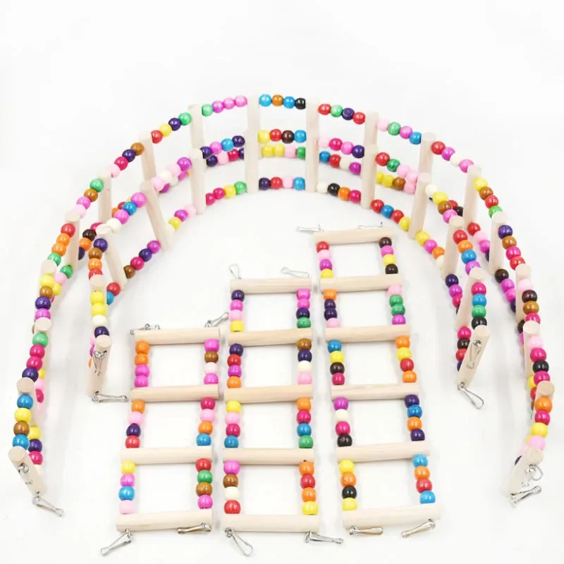 Natural Wood Birds Pets Parrots Ladders Climbing Toy Hanging Colorful Balls Parrot Toys for Conures Parakeets Cockatiels bird climbing toys