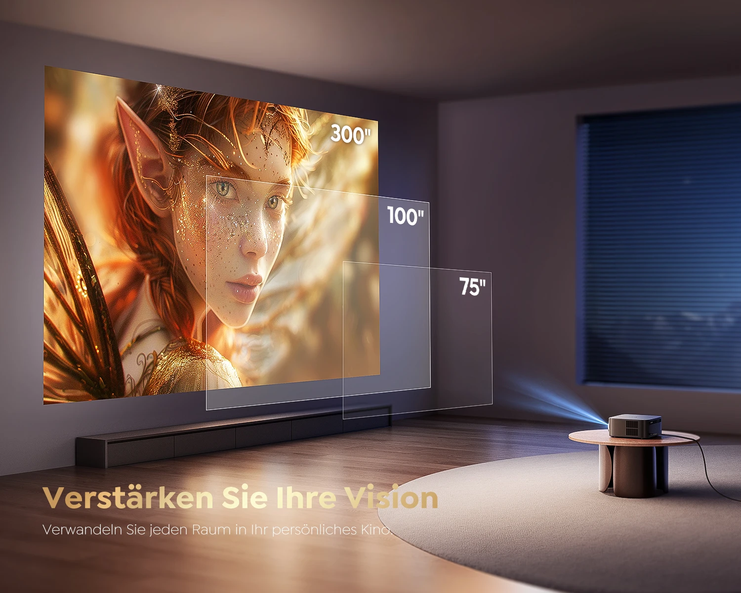 Portable Projector Mini Projector Video Projector FHD 1080P Projector Bluetooth WiFi Projector Netflix Officially & AI Auto Focus 1000 ANSI 30000 lumens Auto-focus 4K Support
