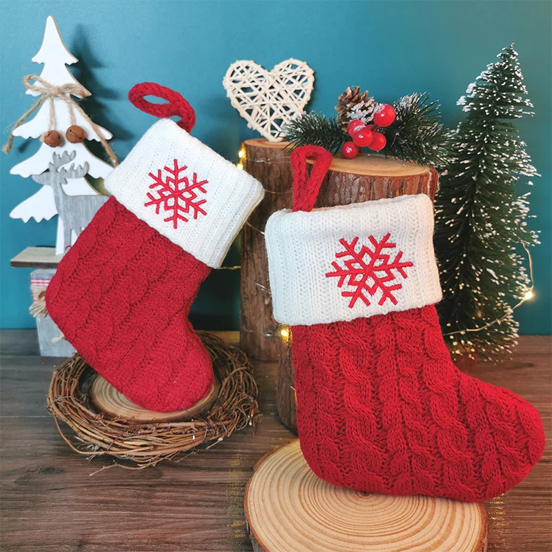 Festive Knitted Christmas Stocking with Snowflake & Letter Design