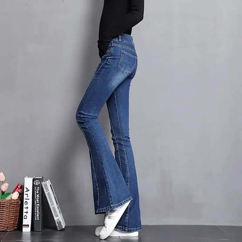 New Streetwear Patchwork Skinny Flare Jeans Vintage Stretch Denim Bell Bottom Pants Women Fashion Cowboy Mopping Trousers