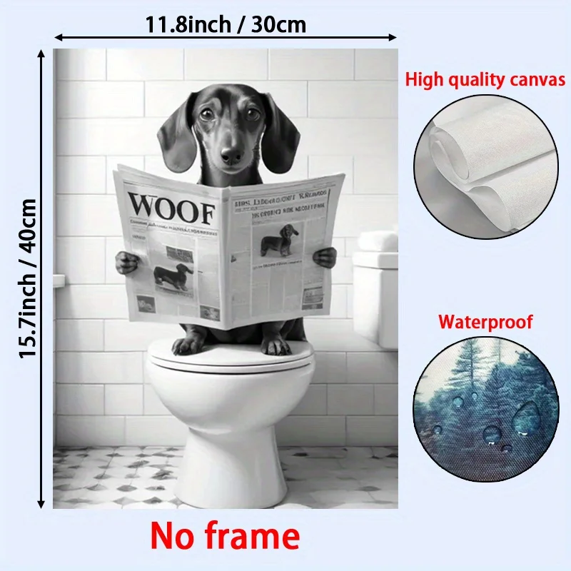 Cane da compagnia che legge il giornale 'WOOF' sul WC, regalo divertente per gli amanti dei cani, scelta perfetta per la decorazione del bagno, regalo creativo - immagine 5