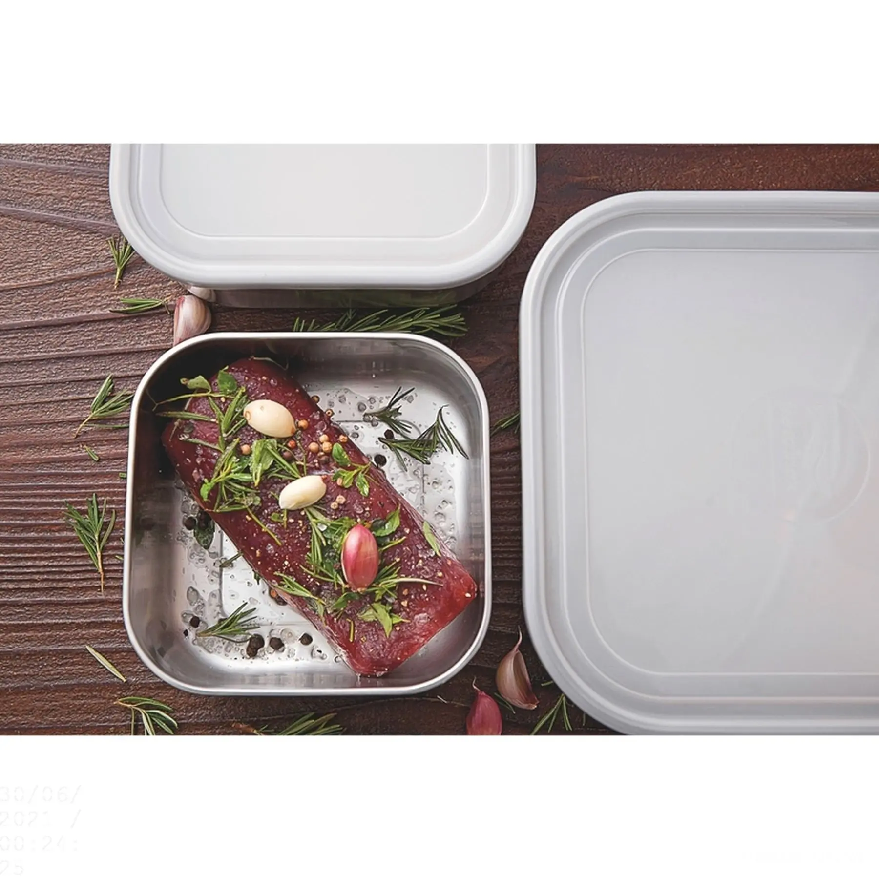 Tramontina Freezinox square stainless steel container set with plastic lid