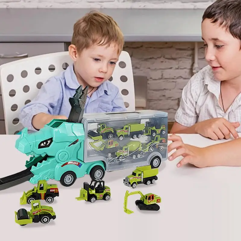 Dinosaur Carrier Truck 6 Car Dinosaur Shape Toy Truck Transporter Deform Catapulting Mega Hauler Toy Vehicle Playsets For Boys