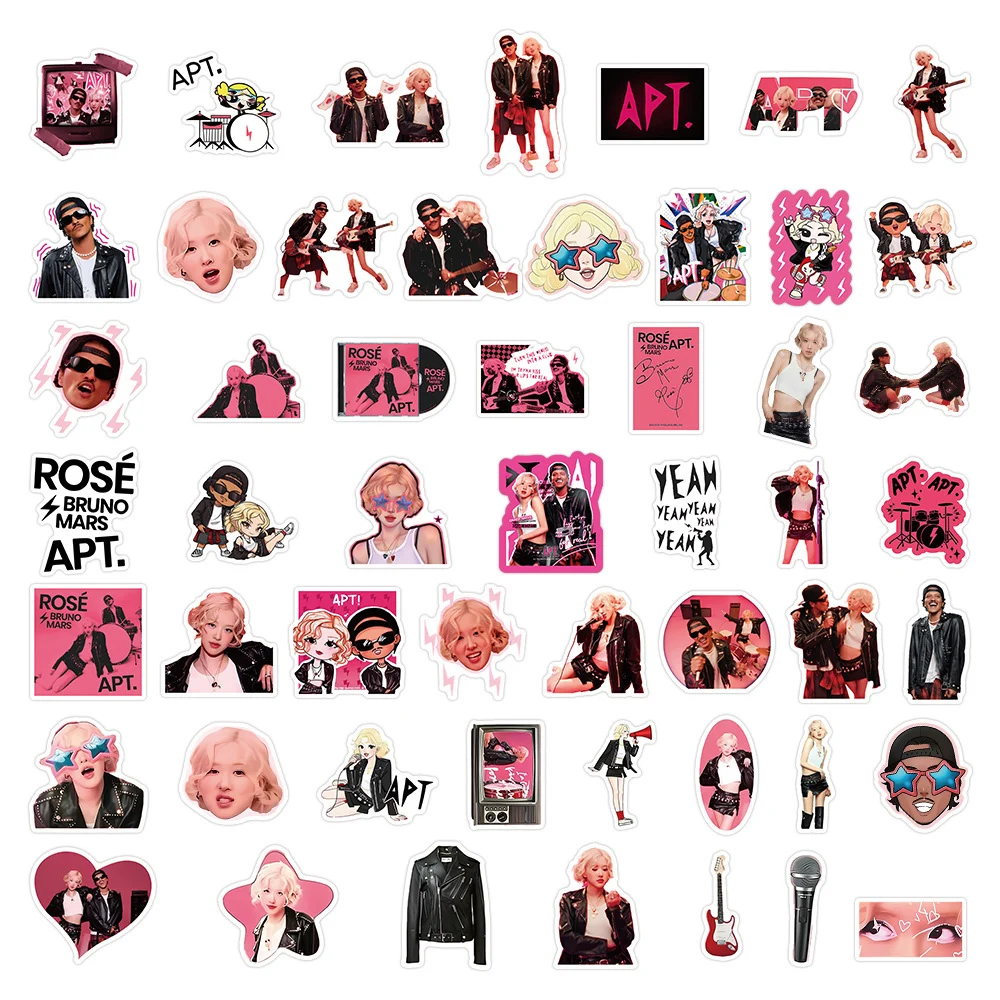 50PCS/팩 APT. 스티커 ROSE Bruno Mars 스티커 노래 낙서 DIY 스크랩북 수하물 노트북 기타 자동차 자전거 데칼 팬 선물