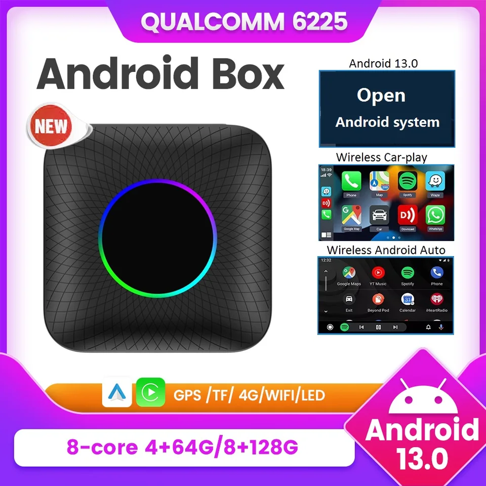 Android 13 Ai Box Snapdragon 6225 8-Core Wireless CarPlay Android