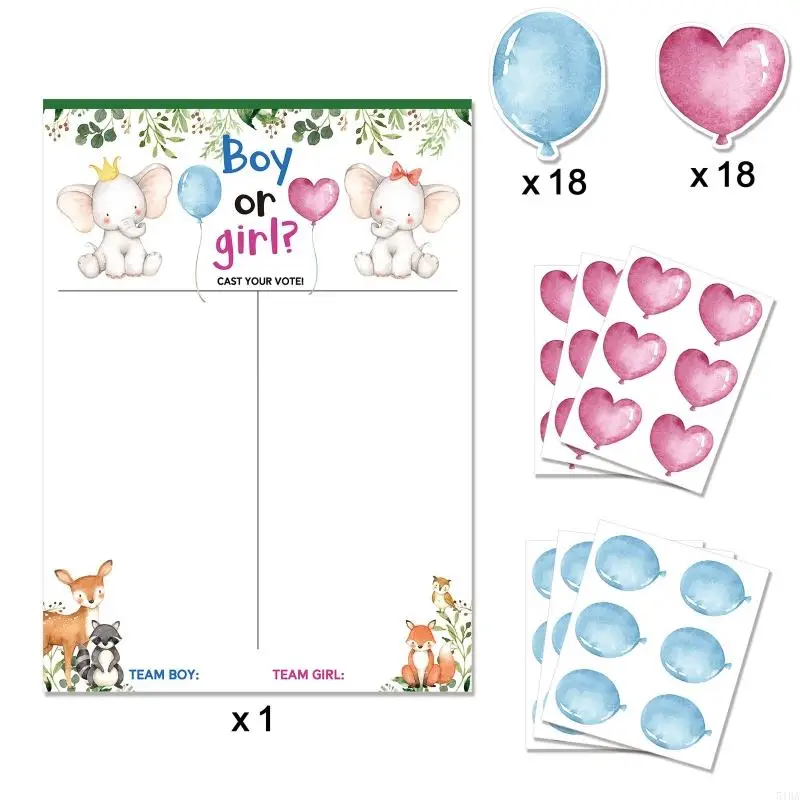 51BA Baby Shower Party Sticker Gender Secret Game Poster Set Boys Girls Playing Activity Birthday Festival Party Playing Prop
