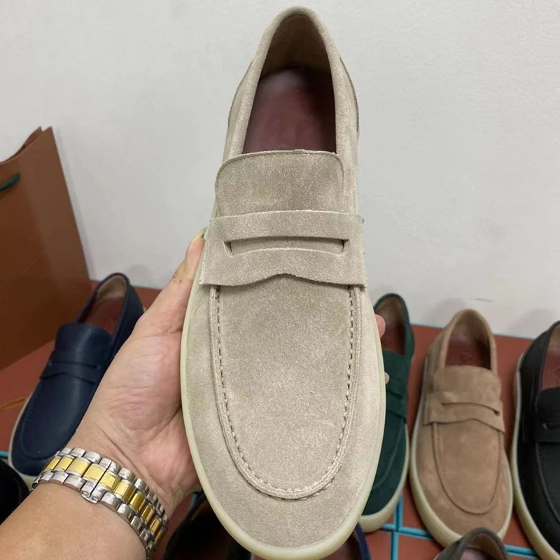 

High quality cowhide flat men's loafers Summer walk leisure travel holiday men's shoes Large size 38-47
