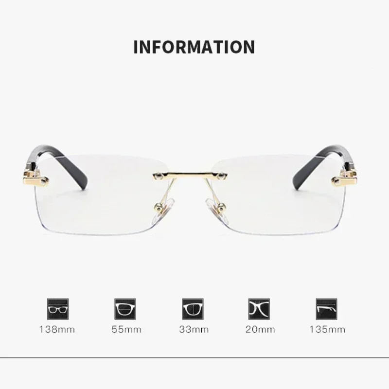 Square Rimless Photochromic Myopia Glasses Men Women Business Anti-UV Nearsighted Eyewear Retro Eyeglasses 0-1.0-4.0 6
