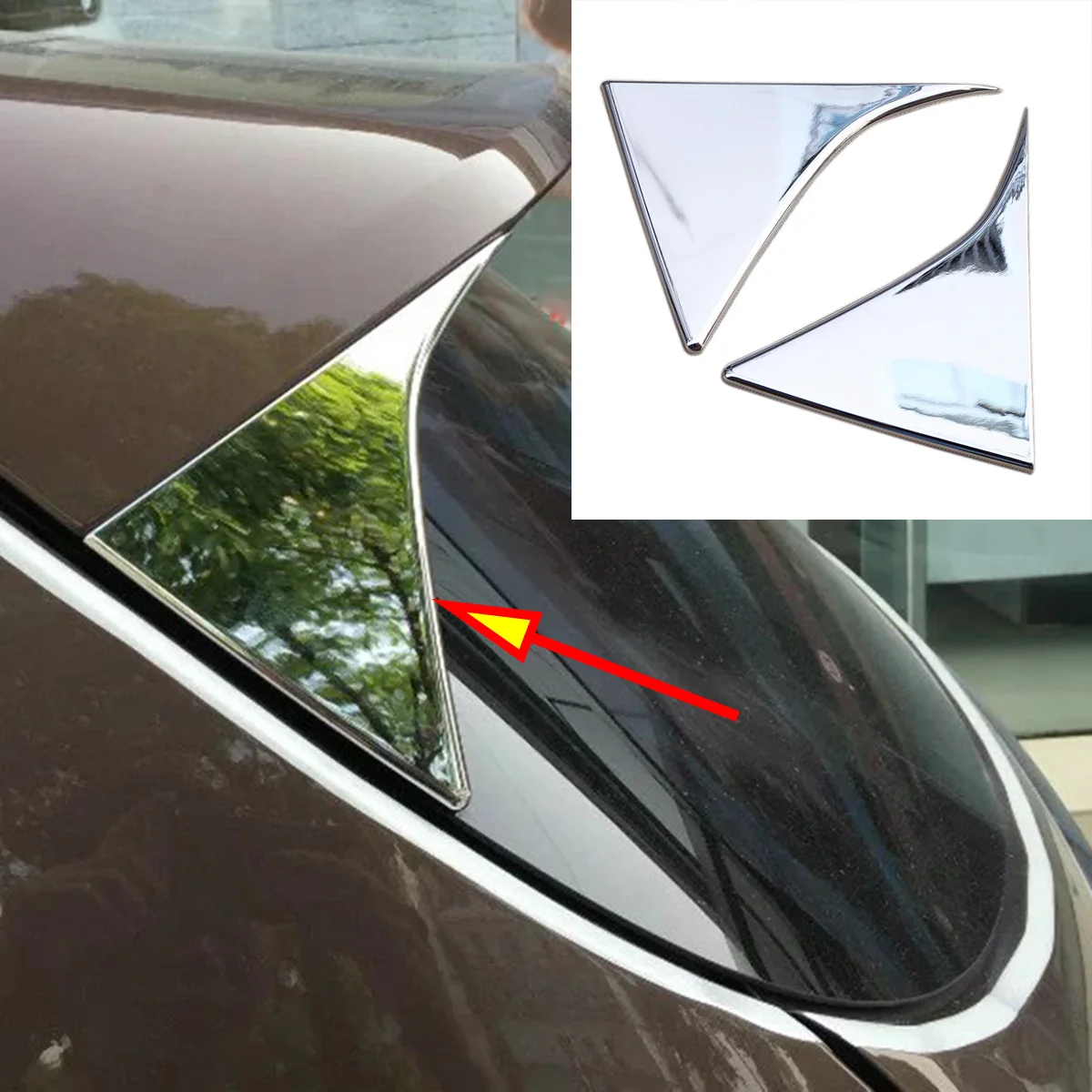 

For Kia Sportage QL 2016 2017 2018Chrome Rear Window Spoiler Cover Side Triangle Trim Pillar Posts Molding Garnish Bezel Styling