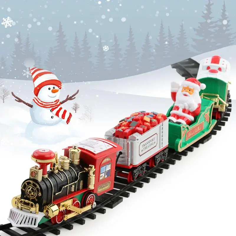 Electric Christmas Train Toy Set with Light Sound Train Track Set Diy Railway Tracks Educational Toys for Kids Party Xmas Gifts