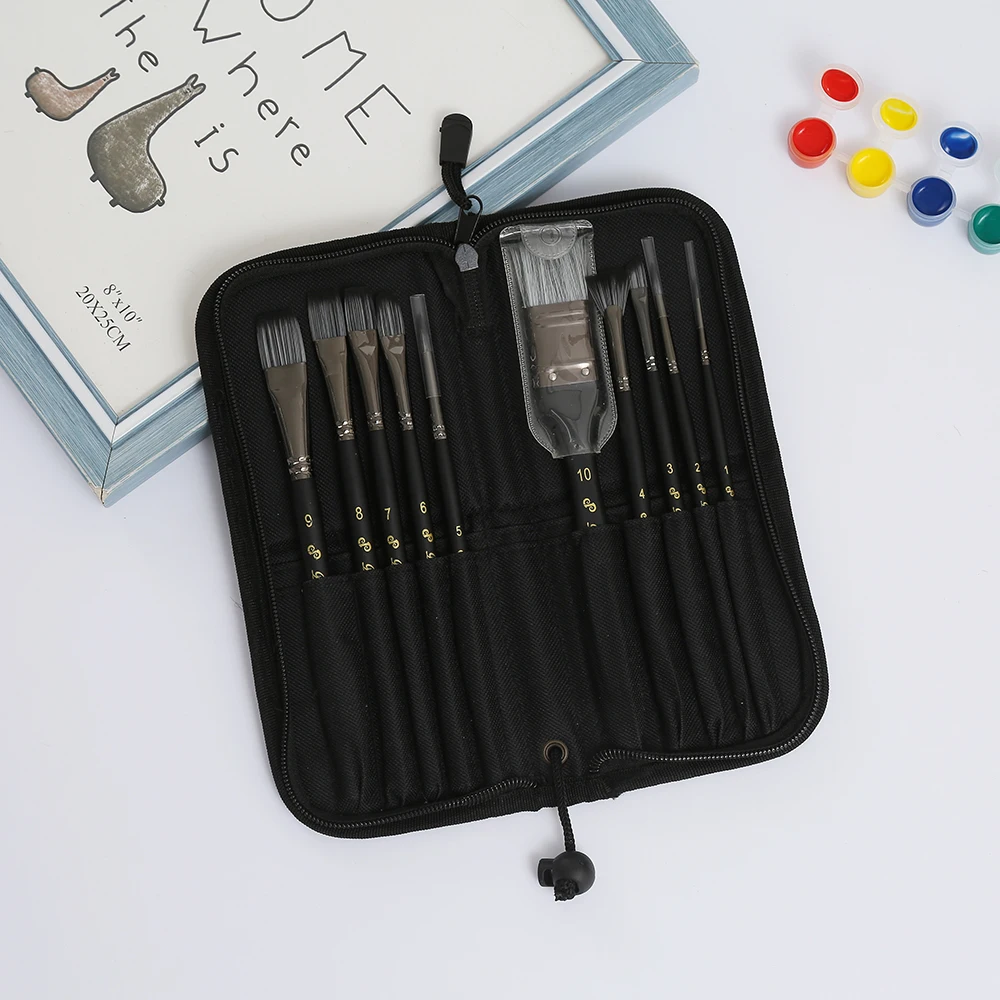 Synthetic wool brushes 10 with birch rods for use in gouache watercolor acrylic and oil brushes